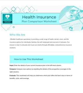 Insurance Plan Comparison Wrksheet - screenshot